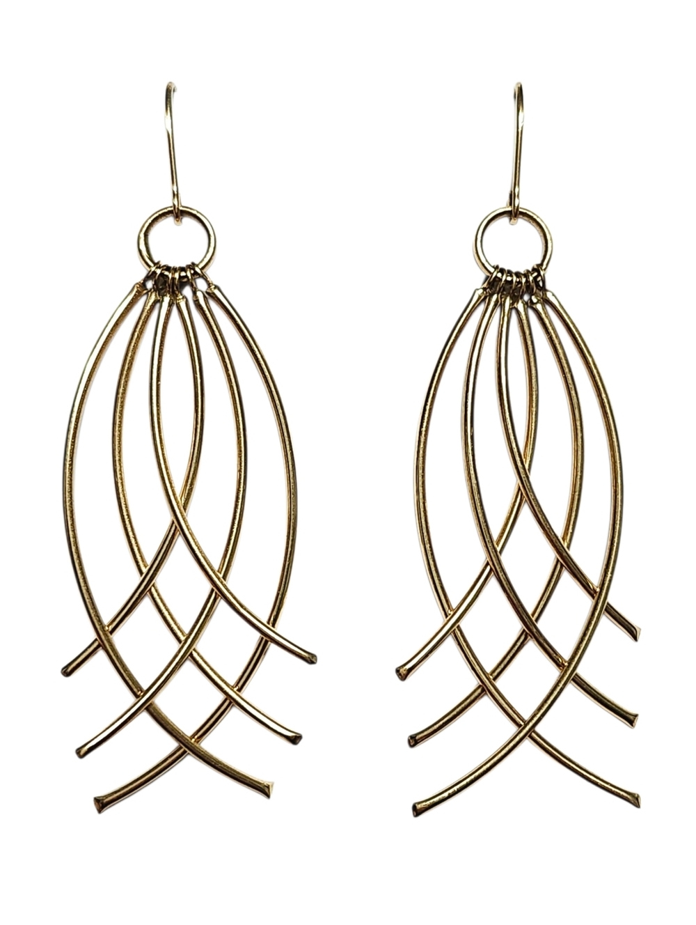 14K Gold Long Openwork Dangle Earrings 2.25" - Picture 8 of 9
